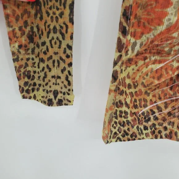 Daytrip Womens Boho Leopard Print Knit Top Sz S Brown Sequin V-Neck Slimming - Picture 3 of 8